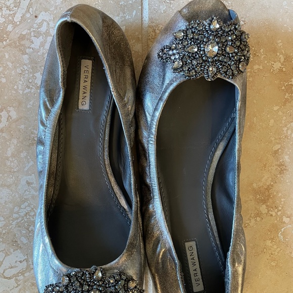 Vera Wang Silver Sparkly Peep Toe Flats - Picture 5 of 7